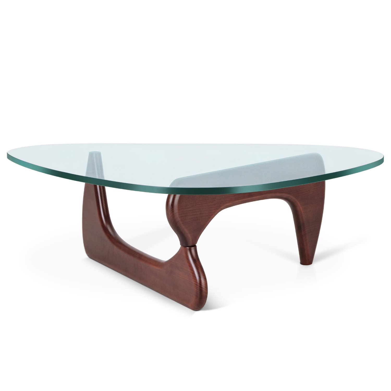 Red Barrel Studio® Triangle Glass Coffee Table with Wooden Base